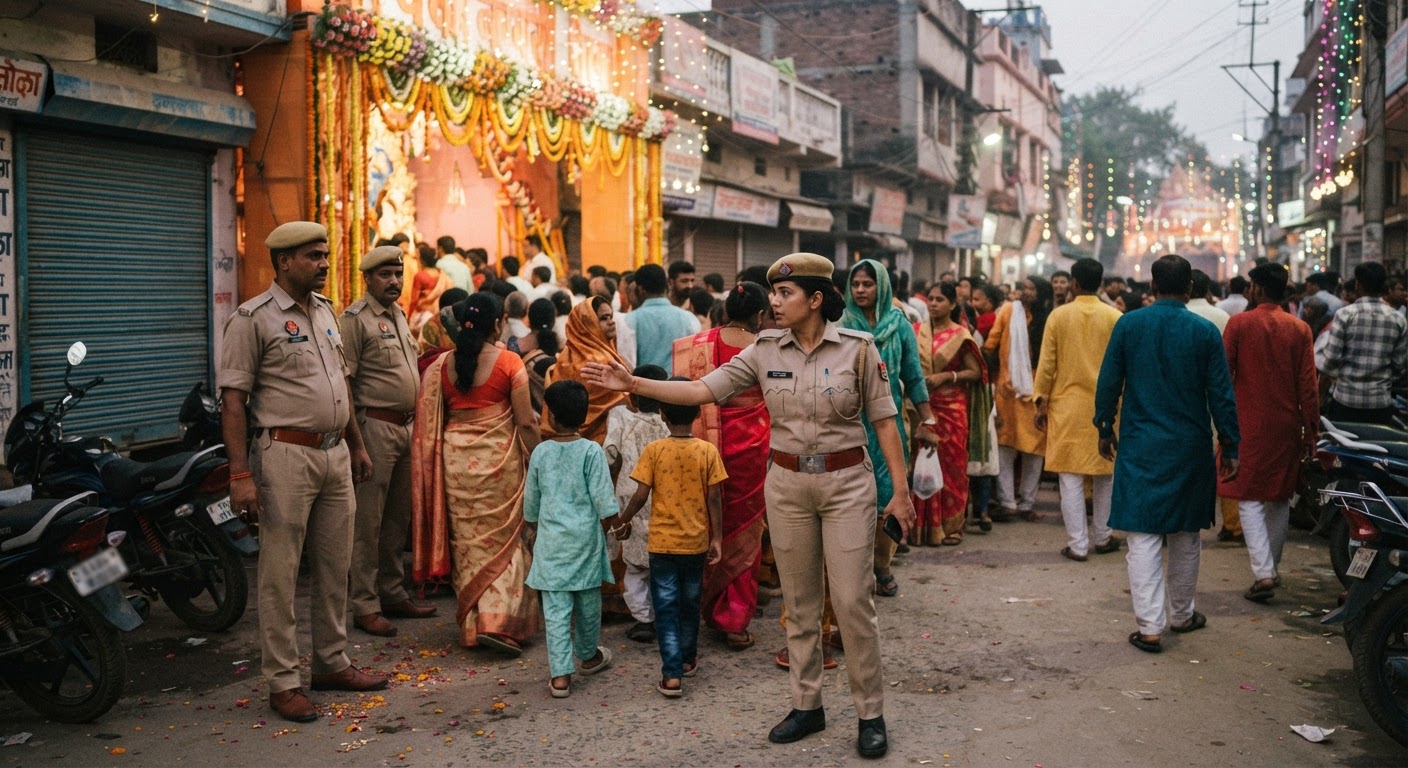 अकबरनगर में शांतिपूर्ण दुर्गा पूजा के लिए पुलिस बल तैनात