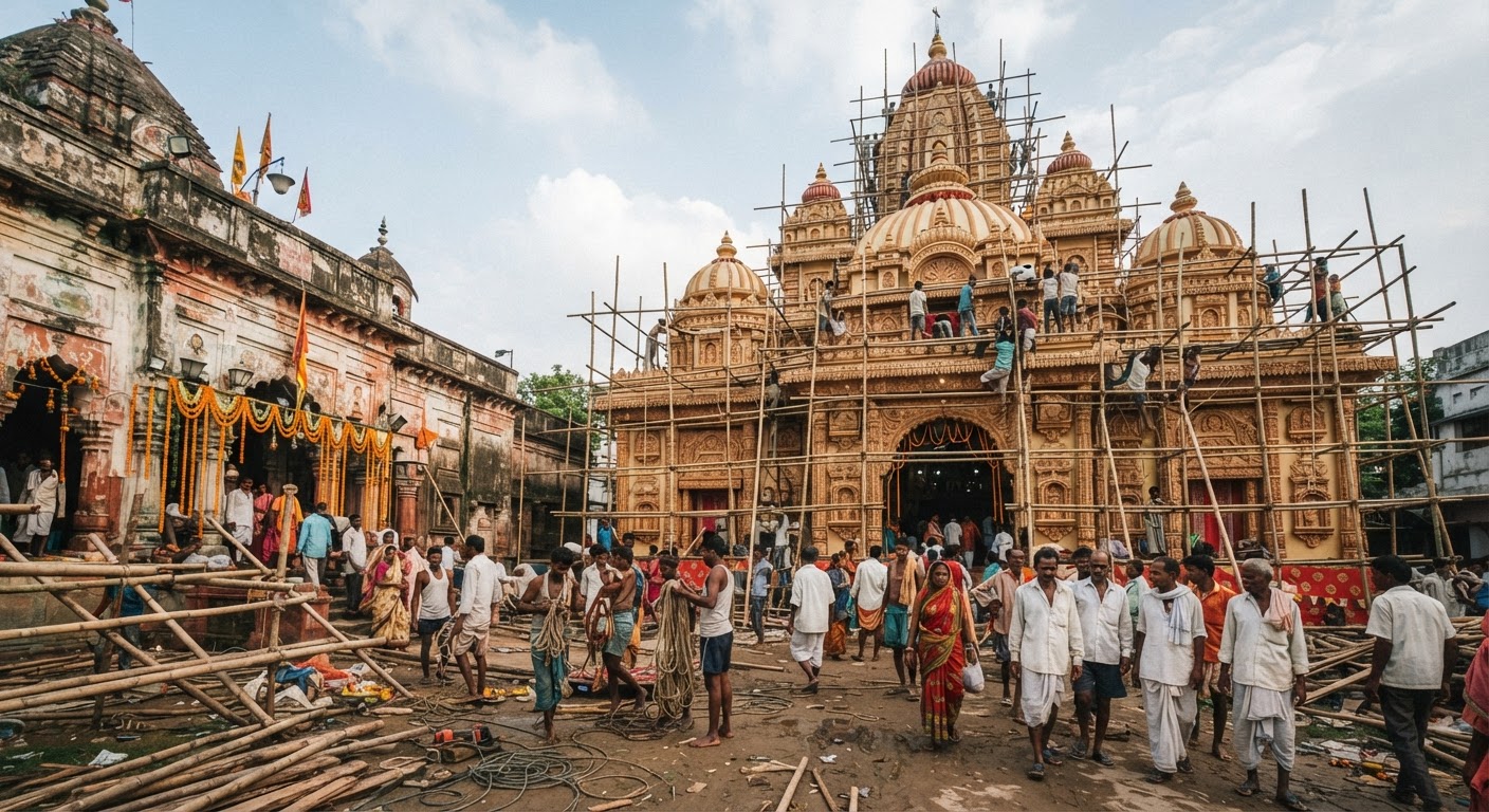 सुल्तानगंज के 290 साल पुराने बड़ी दुर्गा मंदिर में भव्य पूजा की तैयारी