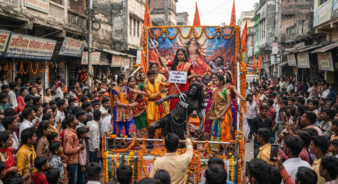 शराब और नशा भगाने का अनोखा तरीका, नवरात्रि में बच्चों ने किया नाटक