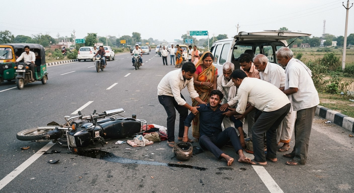 दर्दनाक हादसा: अररिया-पूर्णिया फोरलेन पर बाइक अनियंत्रित होकर पलटी, युवक गंभीर घायल