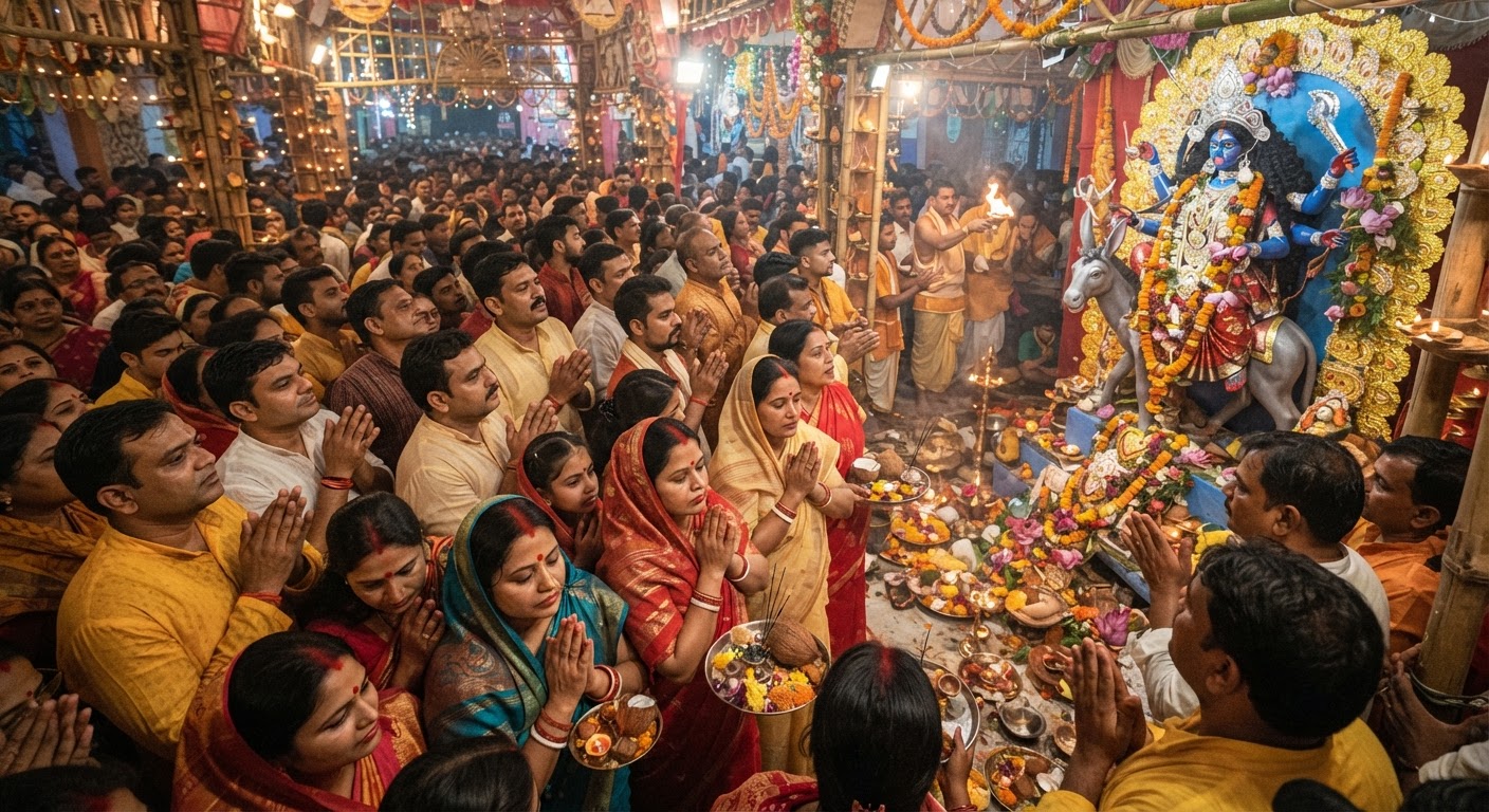 शारदीय नवरात्रि महासप्तमी पर भागलपुर में उमड़े भक्त