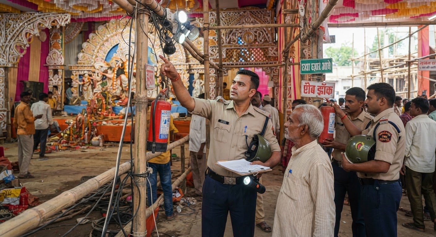 दुर्गा पूजा से पहले खगड़िया में फायर ब्रिगेड ने पंडालों की सुरक्षा जांच की
