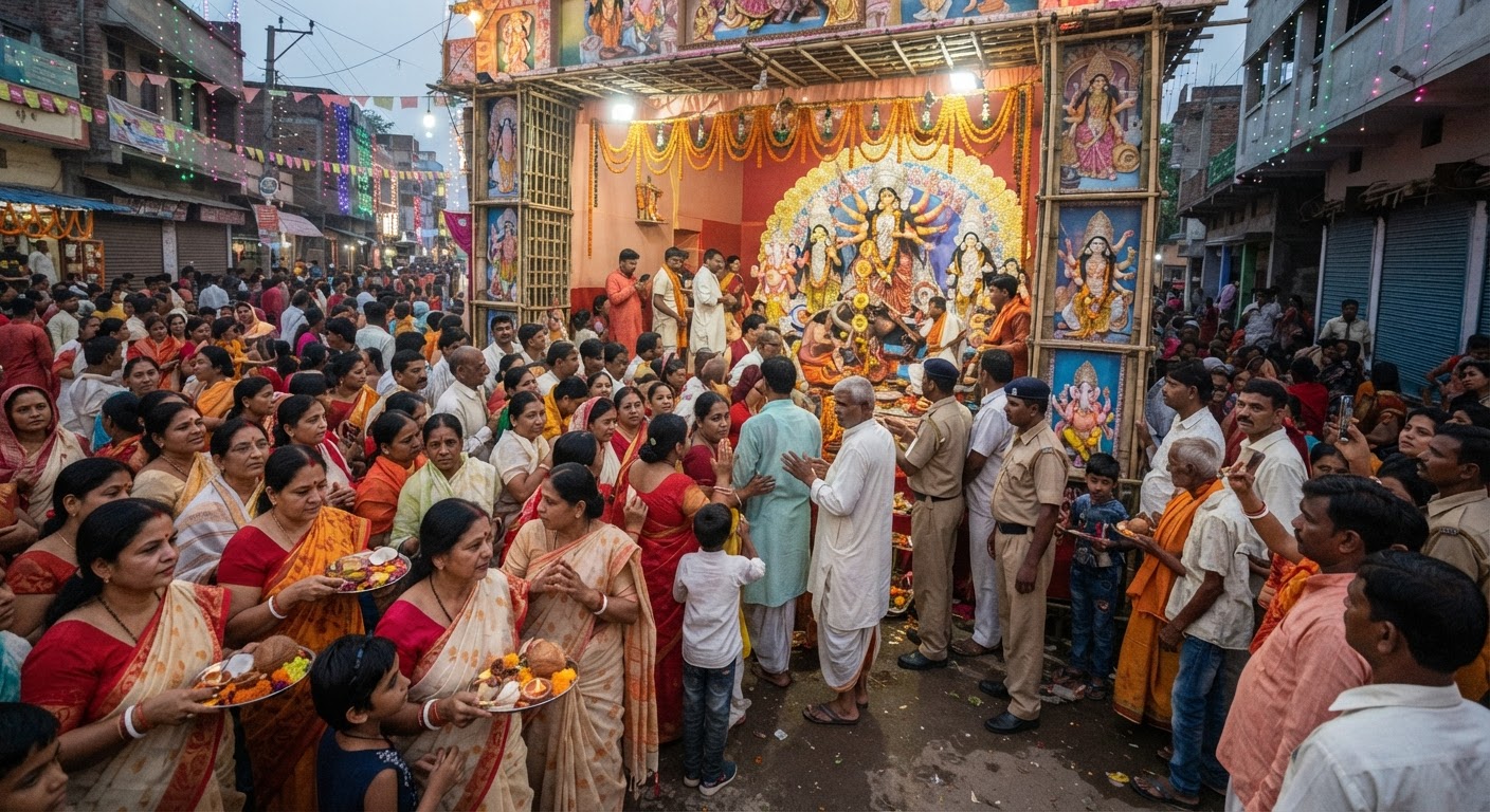 झाझा में महासप्तमी पर खुले दुर्गा पूजा पंडाल, उमड़ी भारी भीड़