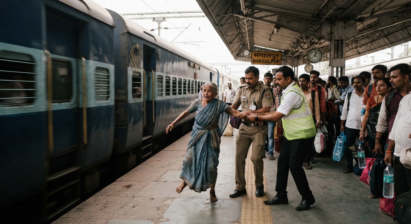 भागलपुर स्टेशन पर चलती ट्रेन में चढ़ रही बुजुर्ग महिला की जान बची