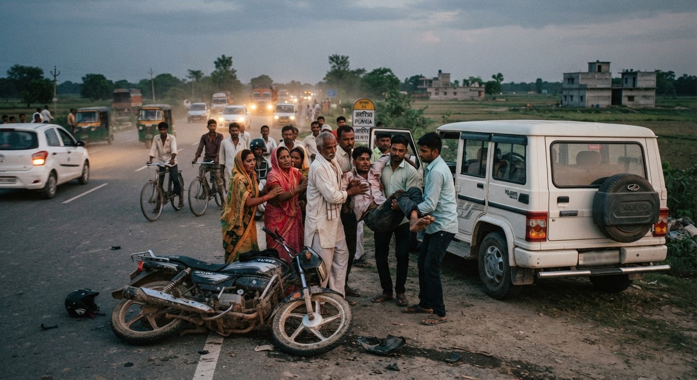 बड़ी खबर: अररिया-पूर्णिया फोरलेन पर कुसियार गांव के पास बाइक अनियंत्रित होकर पलटी, युवक गंभीर रूप से घायल