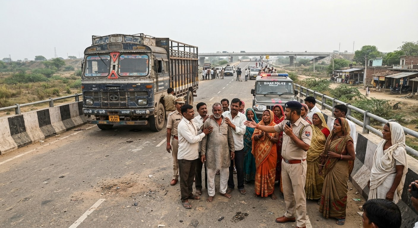 दुर्गा मंदिर जा रही महिला को ट्रक ने कुचला, चार घंटे तक जाम रहा रास्ता