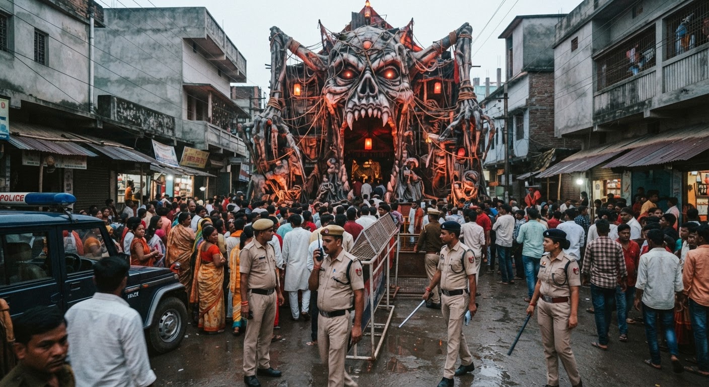 भागलपुर में भूत-प्रेत थीम वाला पंडाल, सुरक्षा के कड़े इंतजाम