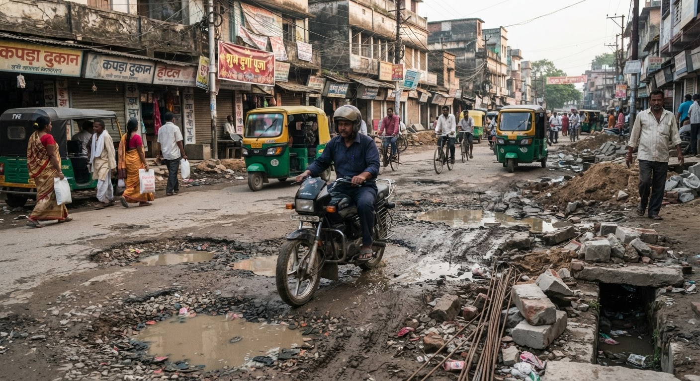 भागलपुर में स्मार्ट सिटी की सड़कें अब भी खराब, लोग परेशान