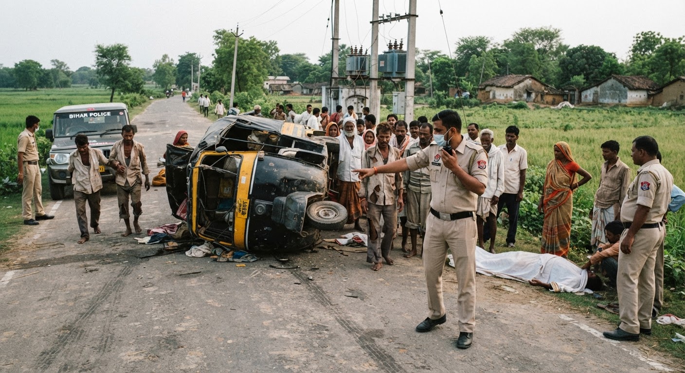 शाहकुंड-असरगंज रोड पर भीषण हादसा: पलटा टेम्पो, एक की मौत और दूसरा घायल