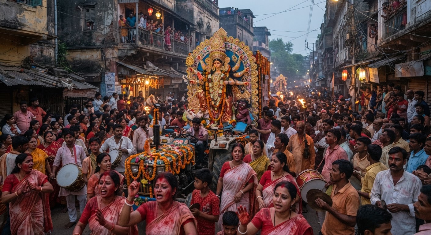भागलपुर में मां दुर्गा को नम आंखों से दी विदाई, भव्य शोभायात्रा के साथ हुआ प्रतिमा विसर्जन