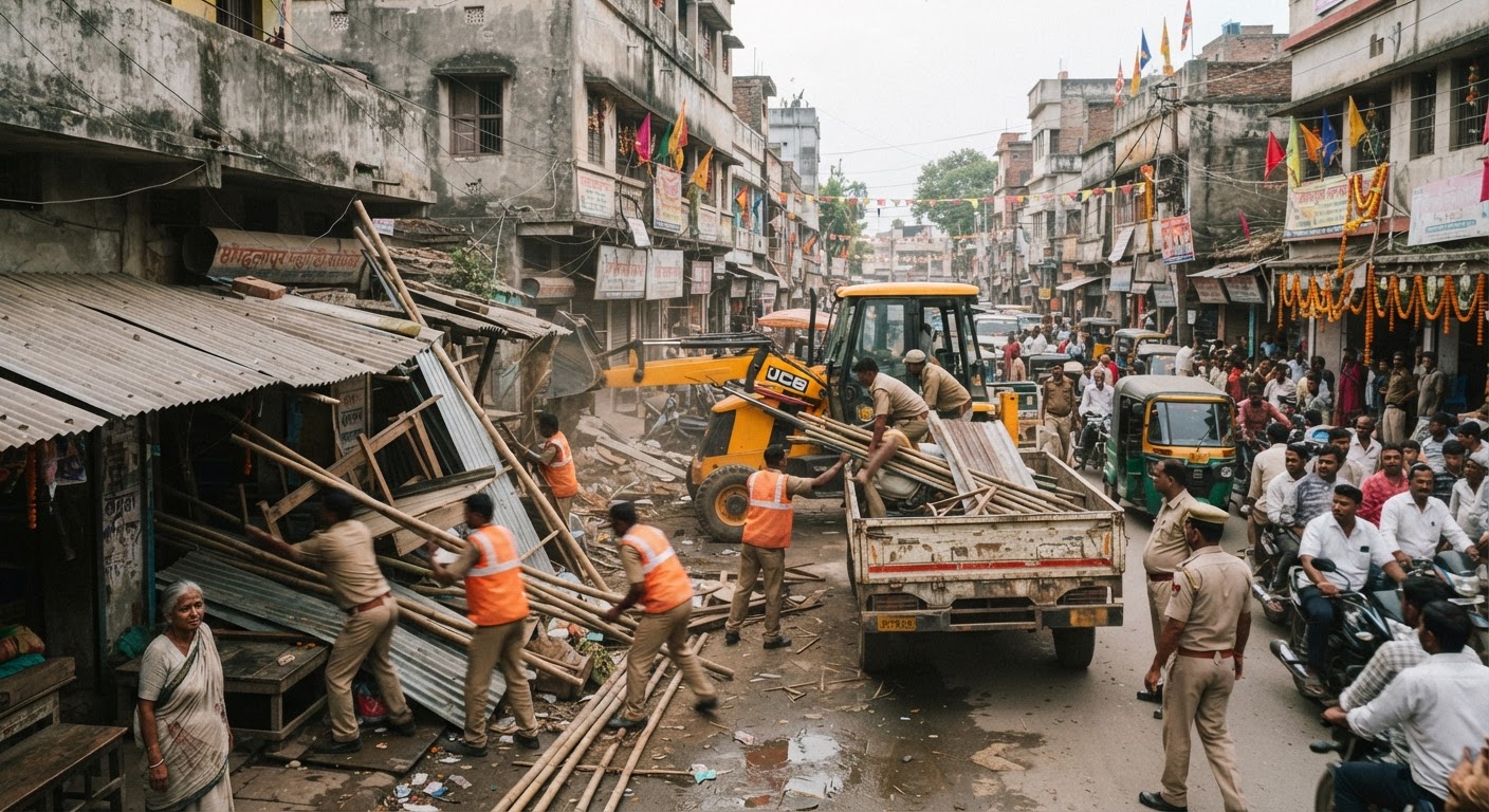 दुर्गा पूजा विसर्जन के लिए भागलपुर में बड़ा अतिक्रमण हटाओ अभियान