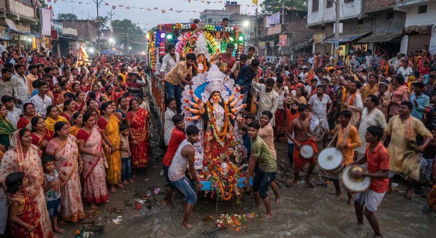 दुर्गा विसर्जन पर भावुक हुए लोग, देखिए भागलपुर में कैसे दी मां को विदाई
