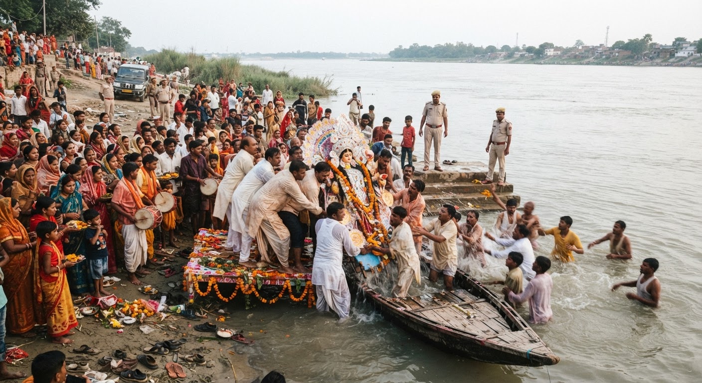 नारायणपुर में हुआ मां दुर्गा का विसर्जन, भागलपुर में कड़ी सुरक्षा
