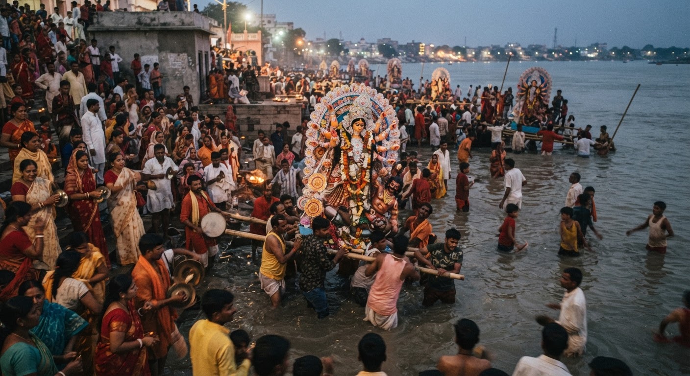 भागलपुर में भारी उमंग के साथ दुर्गा पूजा संपन्न, देखिए शानदार विसर्जन की तस्वीरें