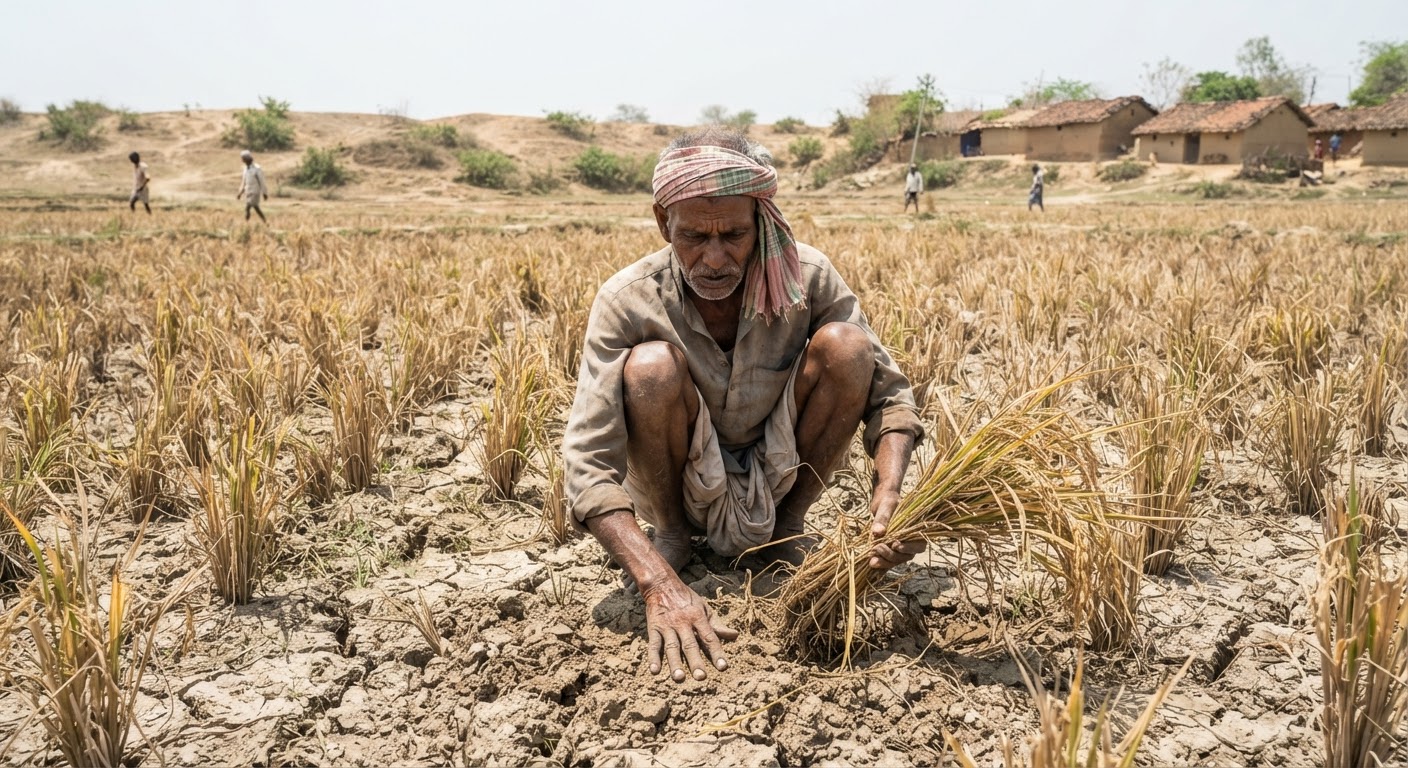 झारझा के किसानों पर संकट! नमी की कमी से धान की फसल सूखने का डर