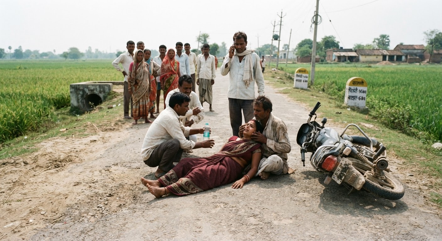 पीरपैंती-बड़हरा मुख्य सड़क पर बड़ा हादसा, बाइक से गिरकर महिला गंभीर घायल