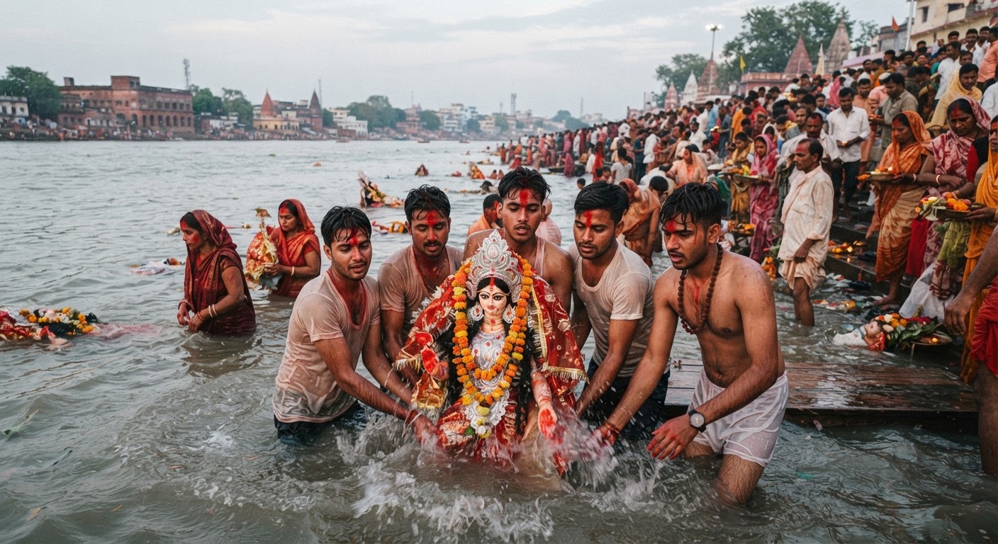 भागलपुर में सुख-समृद्धि के लिए मां लक्ष्मी की मूर्तियों का विसर्जन